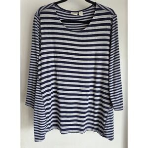 Zenergy by Chico's Women's Striped Long Sleeve Top Size M Blue Gray